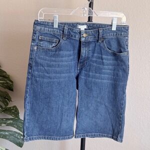 Garnet Hill Womens Blue Denim Bermuda Shorts Size 4 Mid Rise Longline